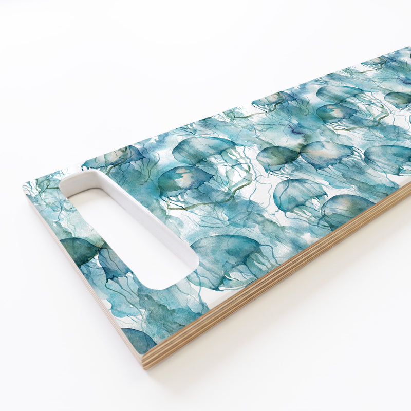 BLUE OCEAN WATERCOLOUR JELLYFISH DOUBLE HANDLE SERVING BOARD