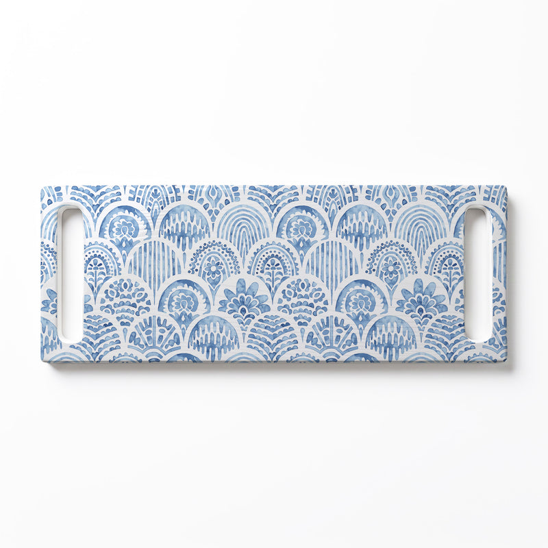 BLUE WATERCOLOUR SCALLOP PATTERN DOUBLE HANDLE SERVING BOARD