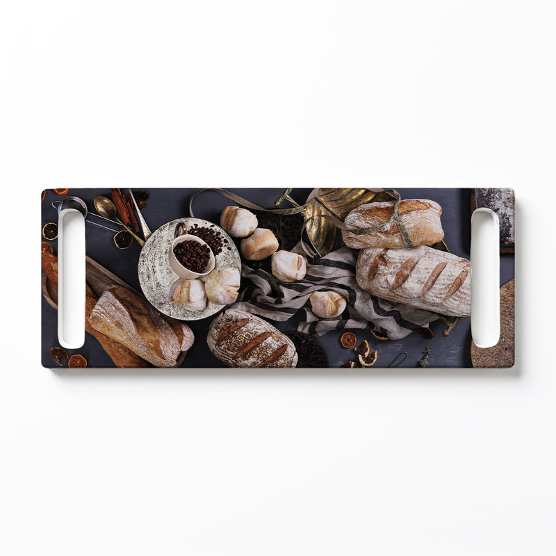 BREADS AND COFFEE DOUBLE HANDLE SERVING BOARD