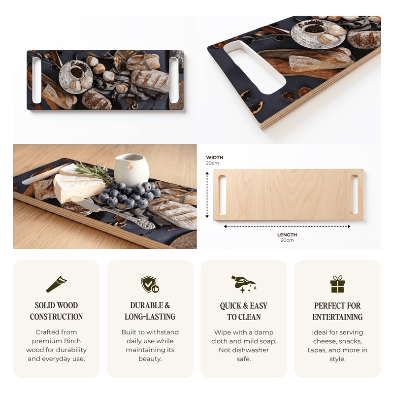 BREADS AND COFFEE DOUBLE HANDLE SERVING BOARD