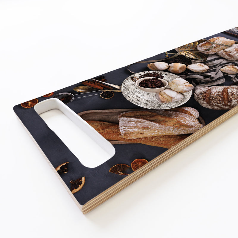 BREADS AND COFFEE DOUBLE HANDLE SERVING BOARD