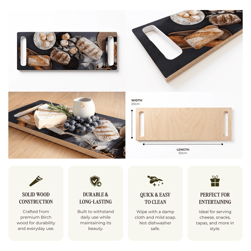 BREADS AND DRIED FRUIT DOUBLE HANDLE SERVING BOARD