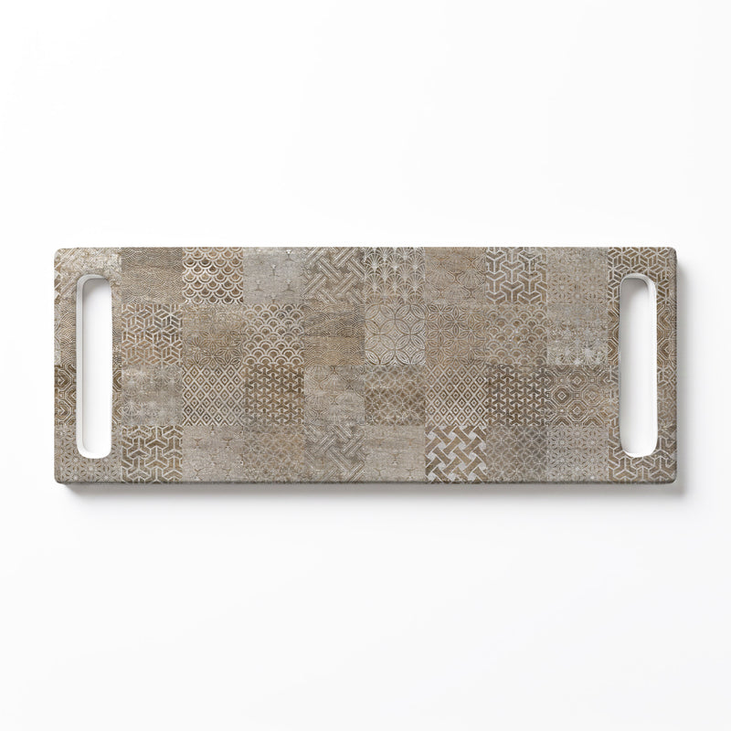 BROWN MODERN TILE PATTERN DOUBLE HANDLE SERVING BOARD