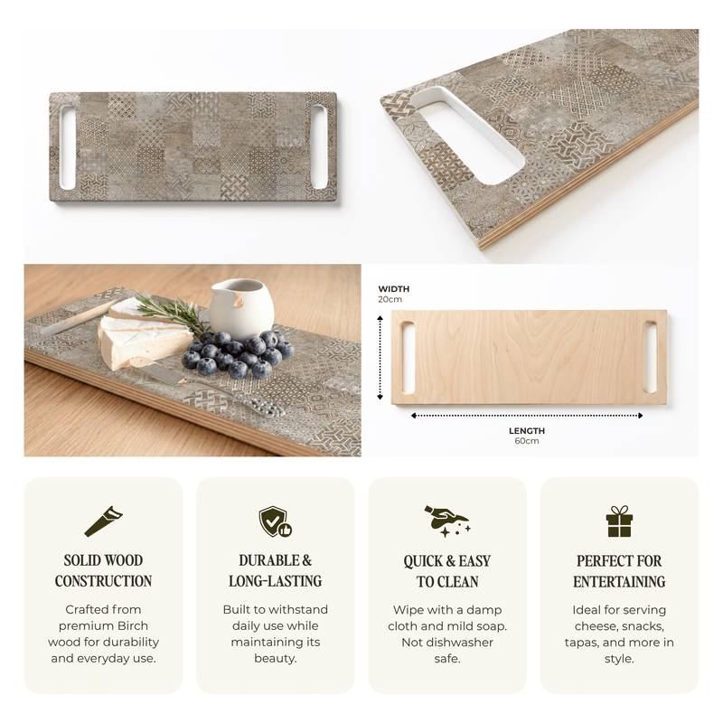 BROWN MODERN TILE PATTERN DOUBLE HANDLE SERVING BOARD