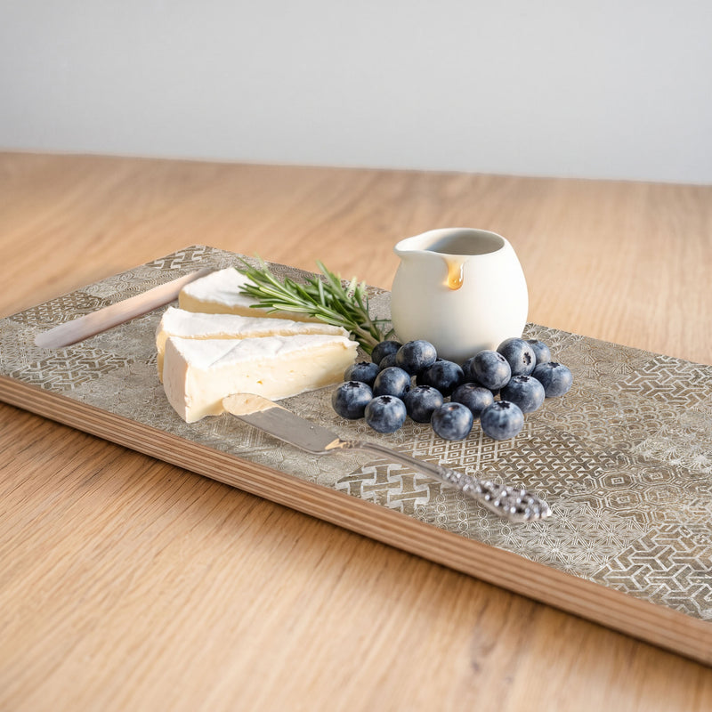 BROWN MODERN TILE PATTERN DOUBLE HANDLE SERVING BOARD