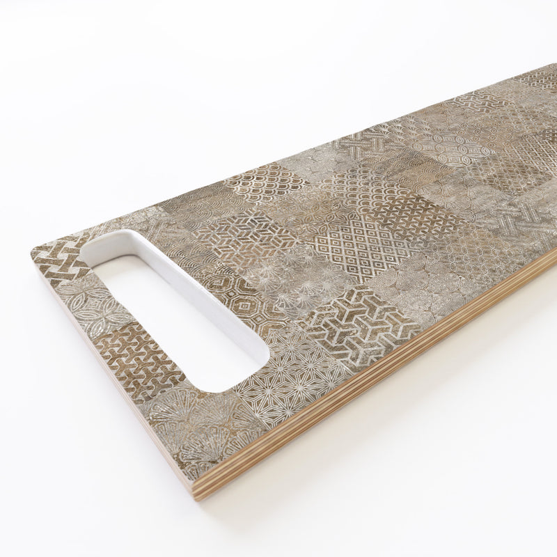 BROWN MODERN TILE PATTERN DOUBLE HANDLE SERVING BOARD