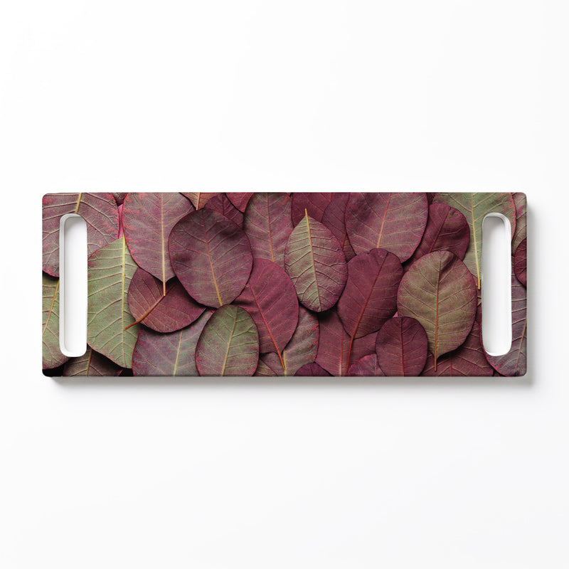 DARK MAUVE AND GREEN LEAVES DOUBLE HANDLE SERVING BOARD