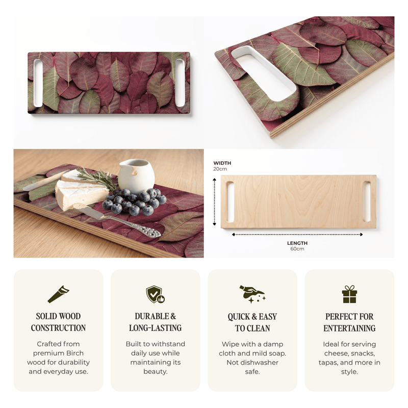 DARK MAUVE AND GREEN LEAVES DOUBLE HANDLE SERVING BOARD