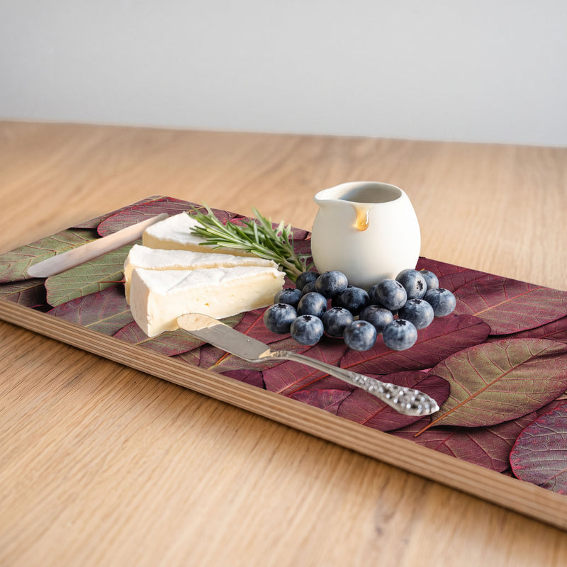 DARK MAUVE AND GREEN LEAVES DOUBLE HANDLE SERVING BOARD