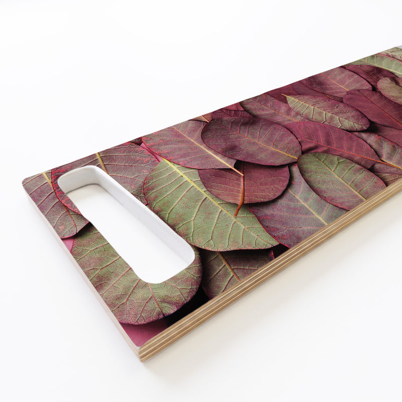 DARK MAUVE AND GREEN LEAVES DOUBLE HANDLE SERVING BOARD