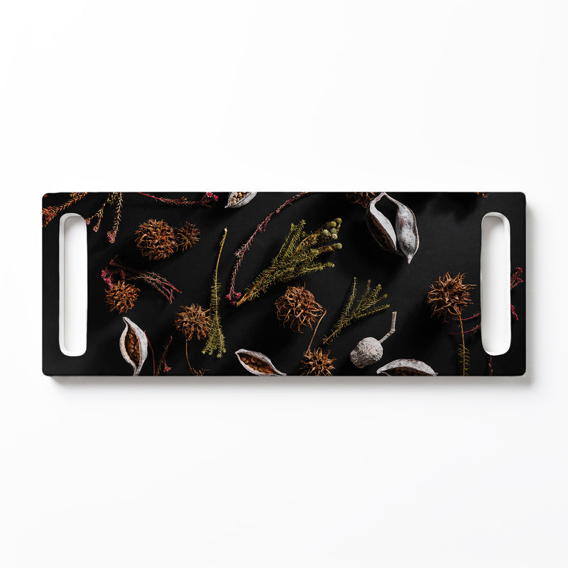 DRIED PODS AND SEEDS DOUBLE HANDLE SERVING BOARD