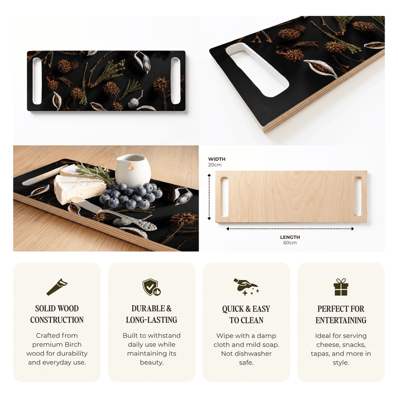 DRIED PODS AND SEEDS DOUBLE HANDLE SERVING BOARD