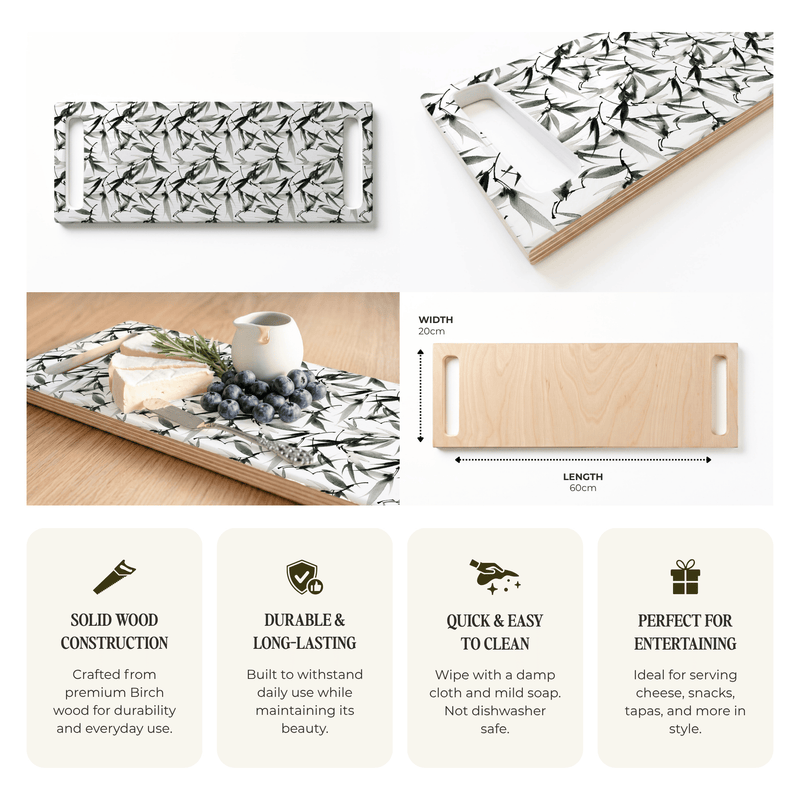 EUCALYPTUS WATERCOLOUR PATTERN DOUBLE HANDLE SERVING BOARD