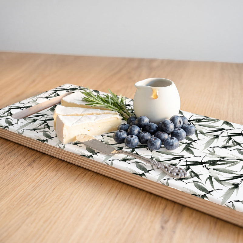 EUCALYPTUS WATERCOLOUR PATTERN DOUBLE HANDLE SERVING BOARD