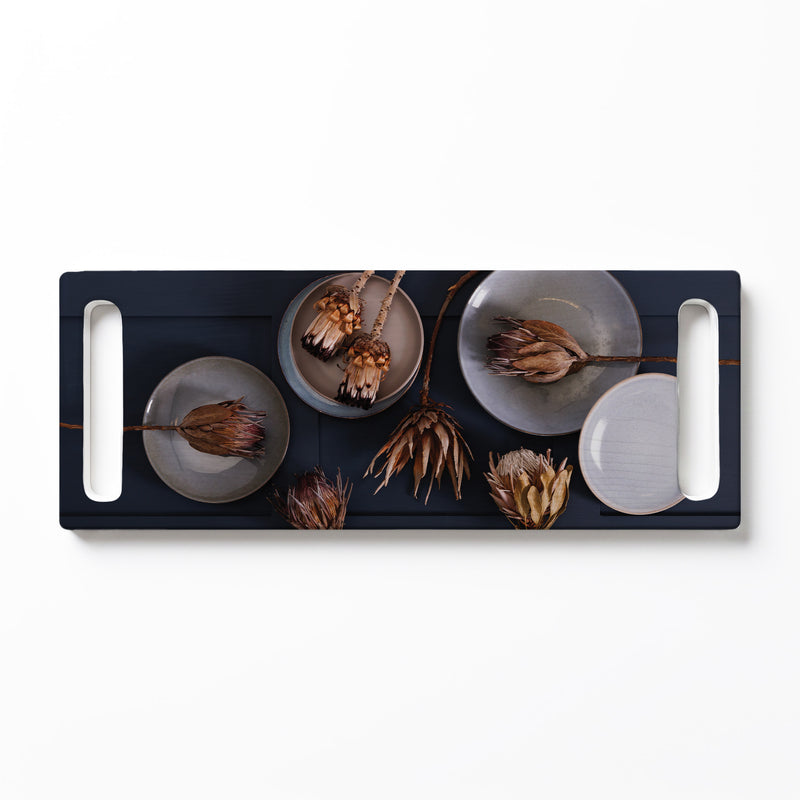 GOLDEN PROTEAS AND PLATES DOUBLE HANDLE SERVING BOARD