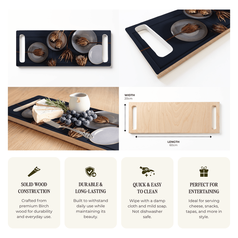 GOLDEN PROTEAS AND PLATES DOUBLE HANDLE SERVING BOARD