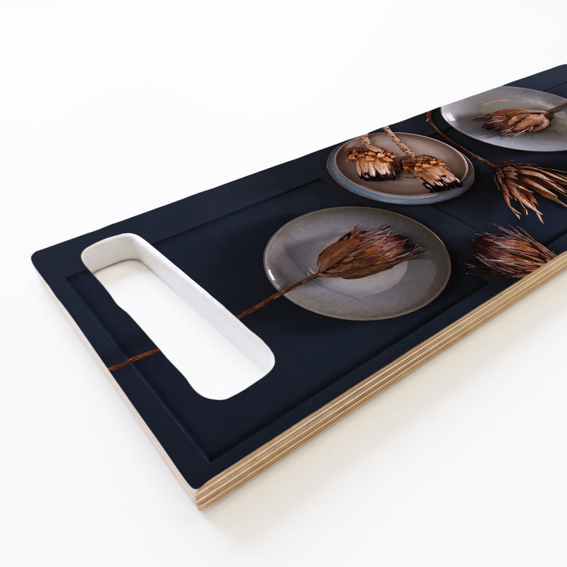 GOLDEN PROTEAS AND PLATES DOUBLE HANDLE SERVING BOARD