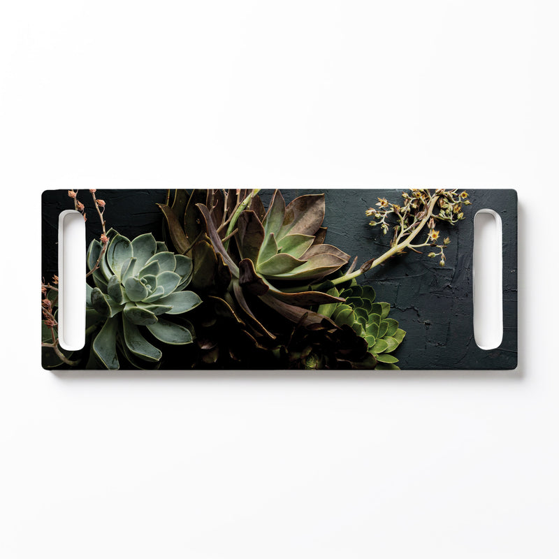 GREEN ALOE BUSH WITH LEAVES DOUBLE HANDLE SERVING BOARD