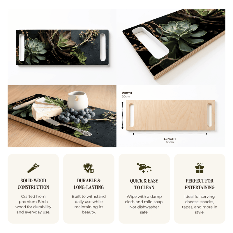 GREEN ALOE BUSH WITH LEAVES DOUBLE HANDLE SERVING BOARD