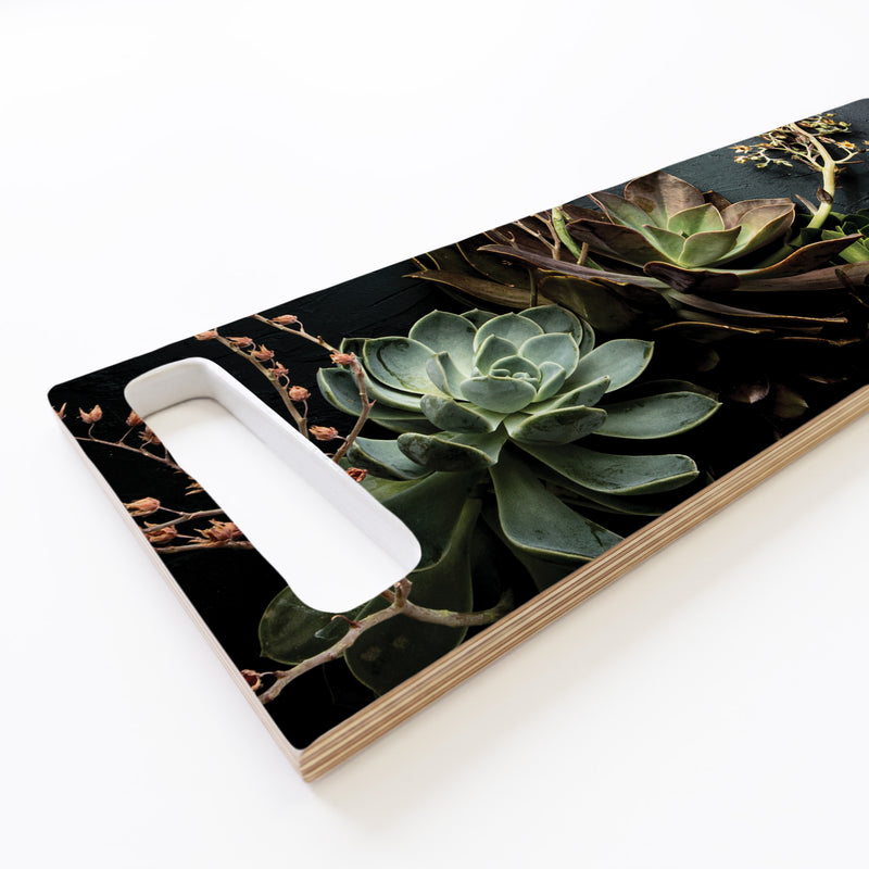 GREEN ALOE BUSH WITH LEAVES DOUBLE HANDLE SERVING BOARD