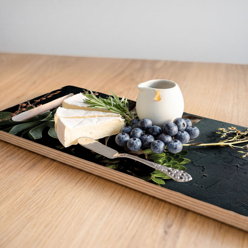 GREEN ALOE BUSH WITH LEAVES DOUBLE HANDLE SERVING BOARD