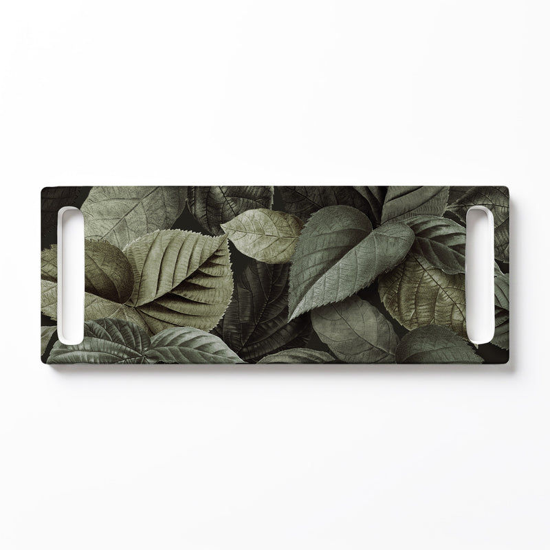 GREEN MONOCHROMATIC LEAVES DOUBLE HANDLE SERVING BOARD