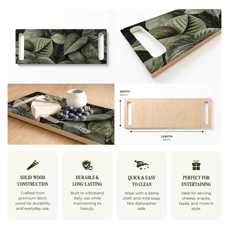 GREEN MONOCHROMATIC LEAVES DOUBLE HANDLE SERVING BOARD