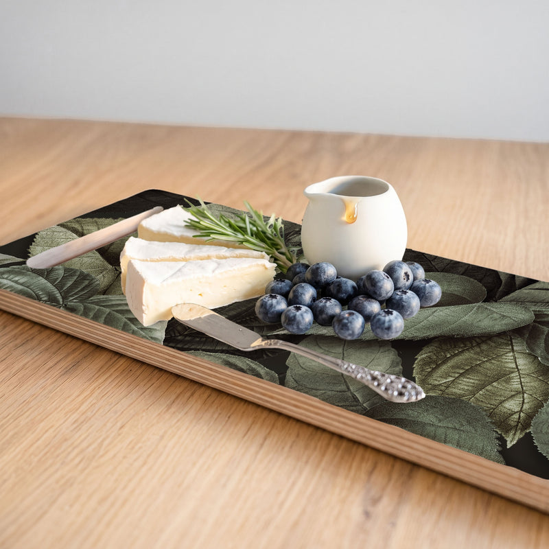 GREEN MONOCHROMATIC LEAVES DOUBLE HANDLE SERVING BOARD