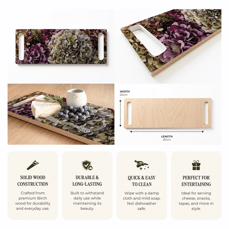 HYDRANGEA DEEP FLORAL TONES DOUBLE HANDLE SERVING BOARD