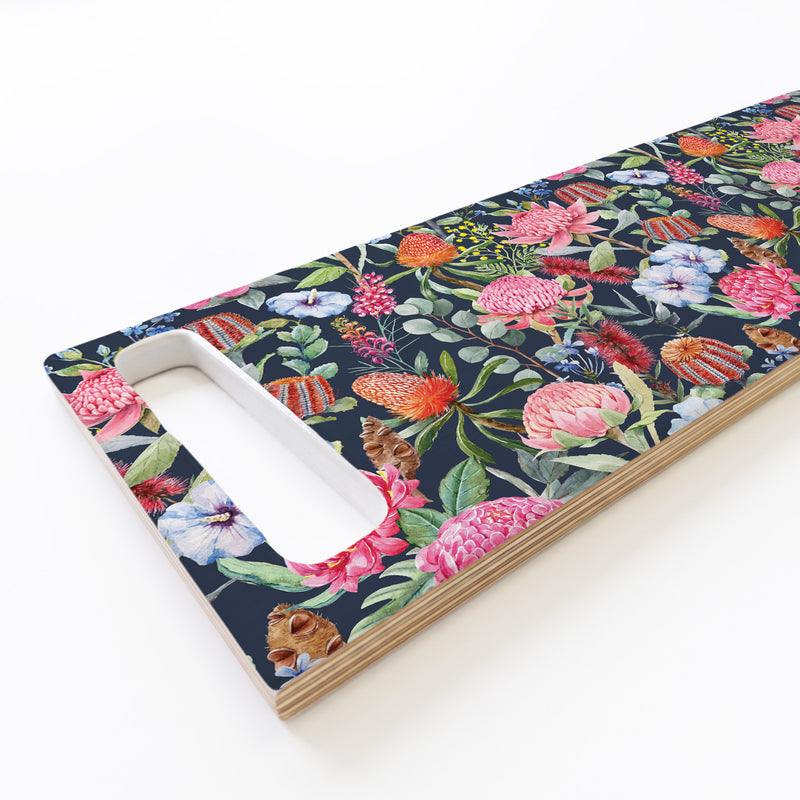NAVY MIXED FLOWERS WITH EUCALYPTUS LEAVES DOUBLE HANDLE SERVING BOARD