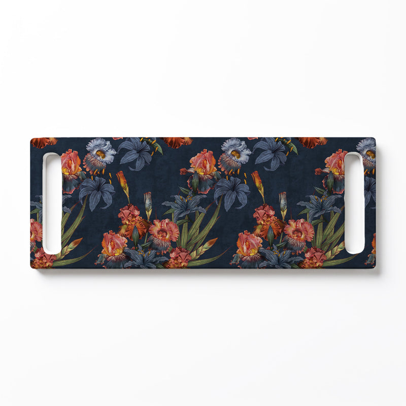 NAVY LILIES AND IRIS PAINTING DOUBLE HANDLE SERVING BOARD