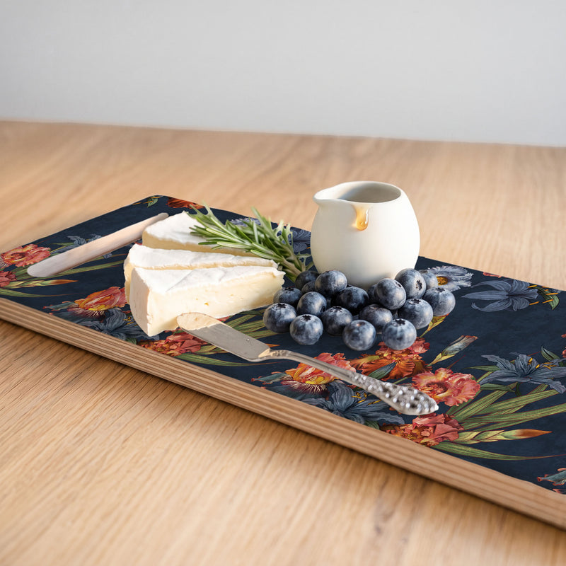 NAVY LILIES AND IRIS PAINTING DOUBLE HANDLE SERVING BOARD