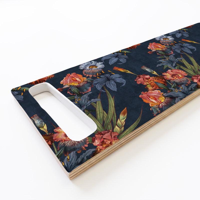 NAVY LILIES AND IRIS PAINTING DOUBLE HANDLE SERVING BOARD