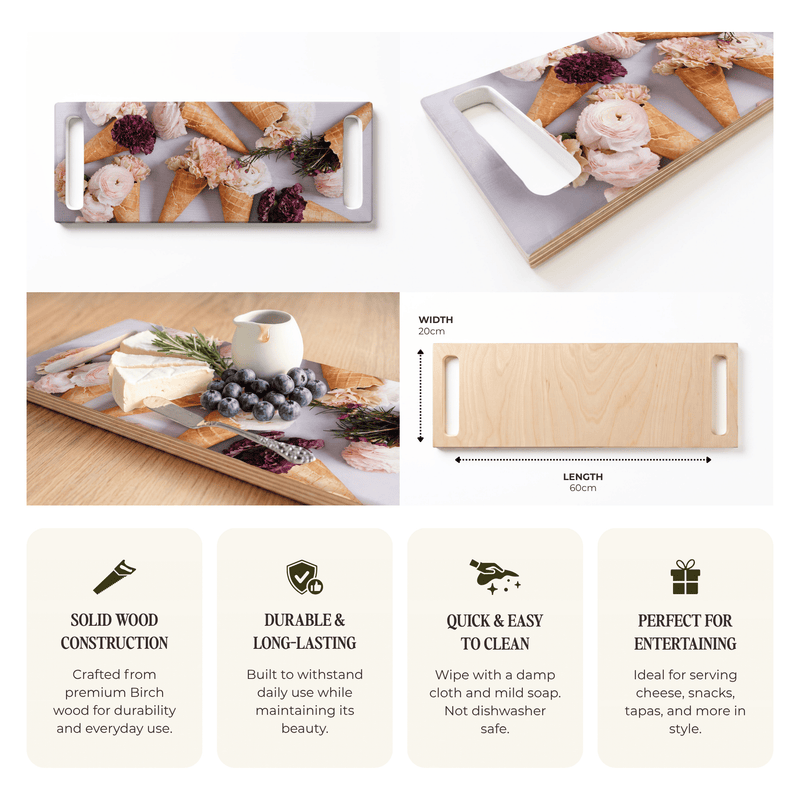 PEONY ICE CREAM CONES DOUBLE HANDLE SERVING BOARD