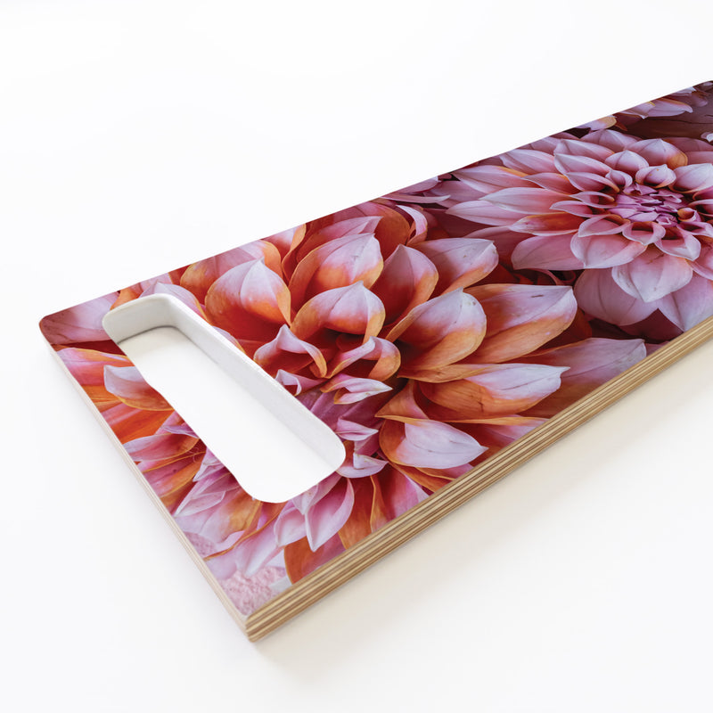 PINK AND ORANGE DAHLIA FLOWERS DOUBLE HANDLE SERVING BOARD