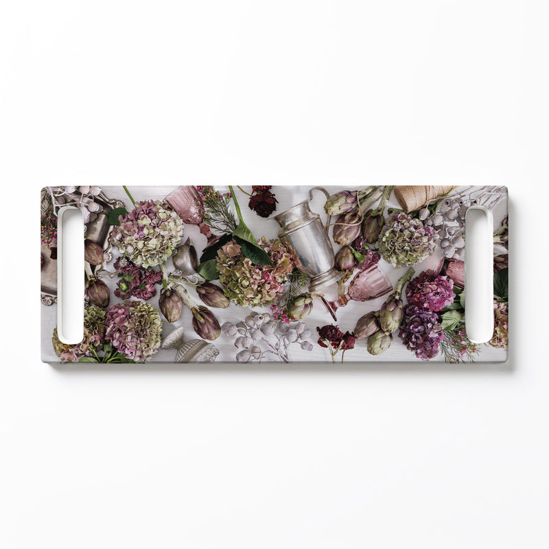 PINK FLORAL STILL LIFE DOUBLE HANDLE SERVING BOARD