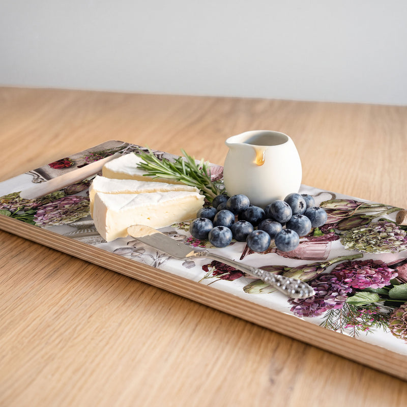 PINK FLORAL STILL LIFE DOUBLE HANDLE SERVING BOARD