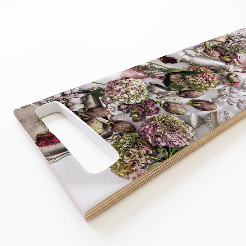 PINK FLORAL STILL LIFE DOUBLE HANDLE SERVING BOARD
