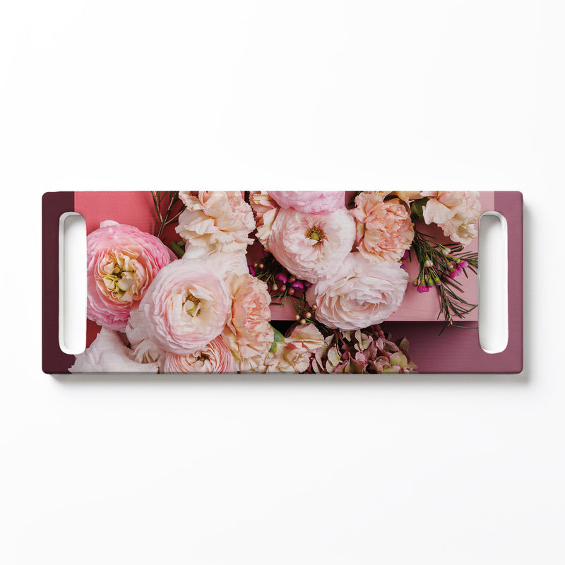 PINK FLORALS ON BLOCKS DOUBLE HANDLE SERVING BOARD