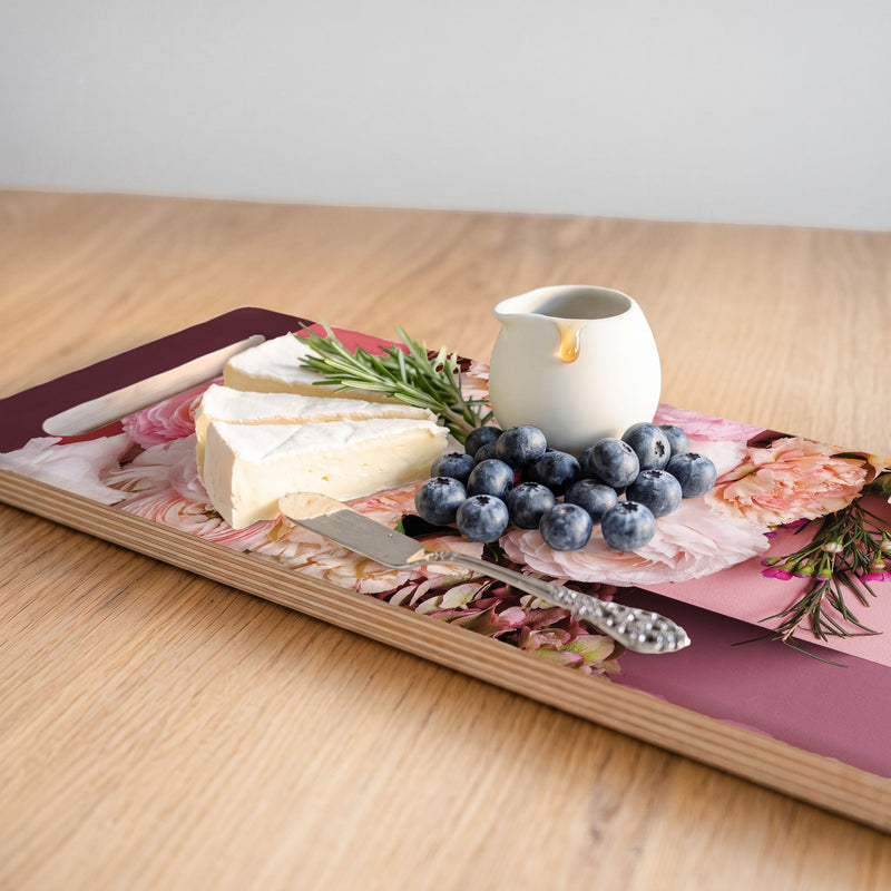 PINK FLORALS ON BLOCKS DOUBLE HANDLE SERVING BOARD