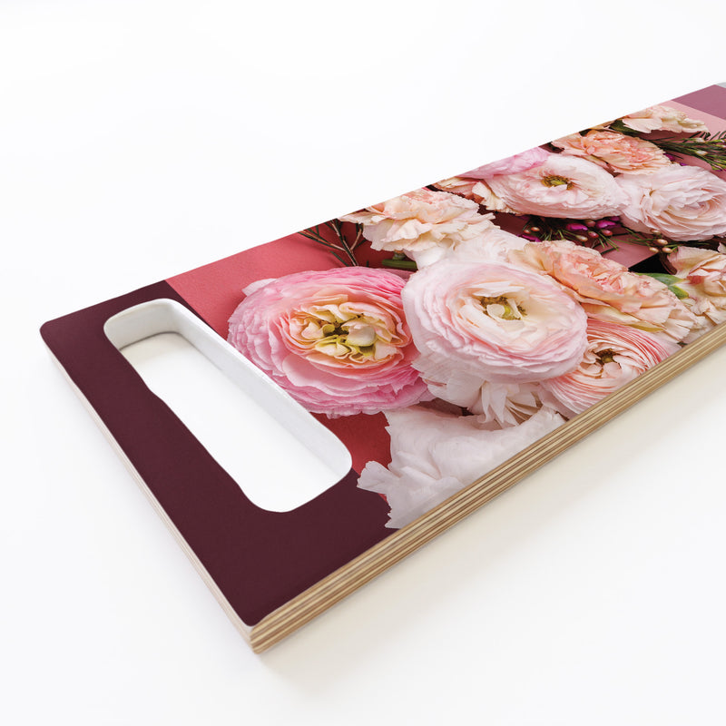 PINK FLORALS ON BLOCKS DOUBLE HANDLE SERVING BOARD