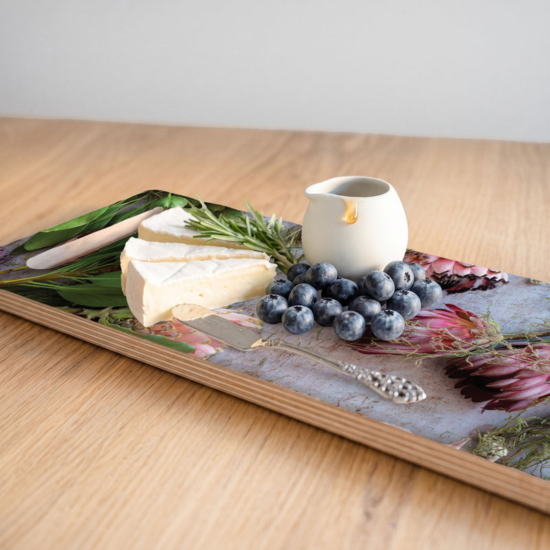PINK MIXED KING PROTEAS DOUBLE HANDLE SERVING BOARD