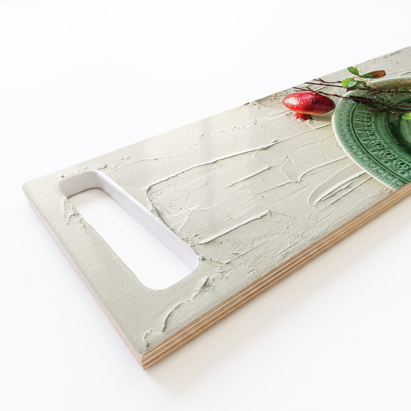RED POMEGRANATES ON GREEN PLATE DOUBLE HANDLE SERVING BOARD