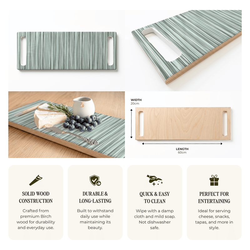 VERTICAL GREEN MONOCHROMATIC LINES DOUBLE HANDLE SERVING BOARD