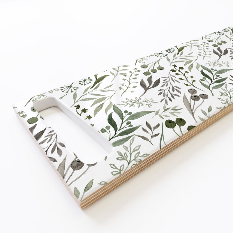 WATERCOLOUR GREEN LEAVES DOUBLE HANDLE SERVING BOARD