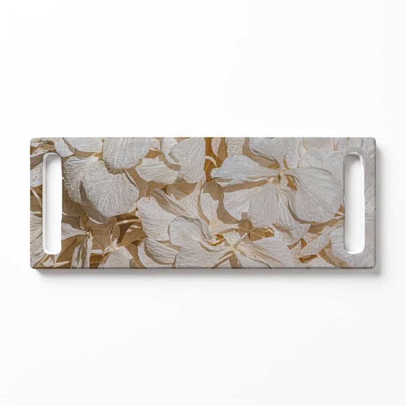 CREAM BLEACHED HYDRANGEA LEAVES DOUBLE HANDLE SERVING BOARD