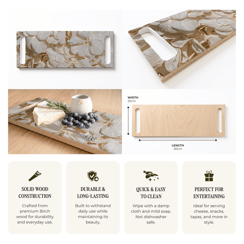 CREAM BLEACHED HYDRANGEA LEAVES DOUBLE HANDLE SERVING BOARD