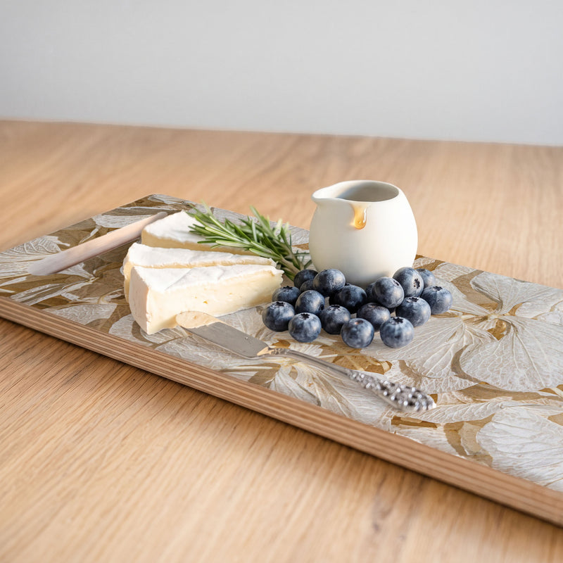CREAM BLEACHED HYDRANGEA LEAVES DOUBLE HANDLE SERVING BOARD