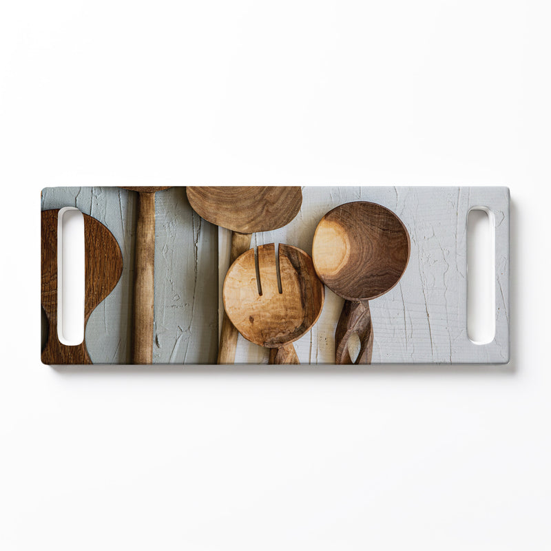 BROWN WOODEN SPOONS DOUBLE HANDLE SERVING BOARD