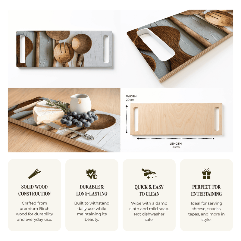 BROWN WOODEN SPOONS DOUBLE HANDLE SERVING BOARD